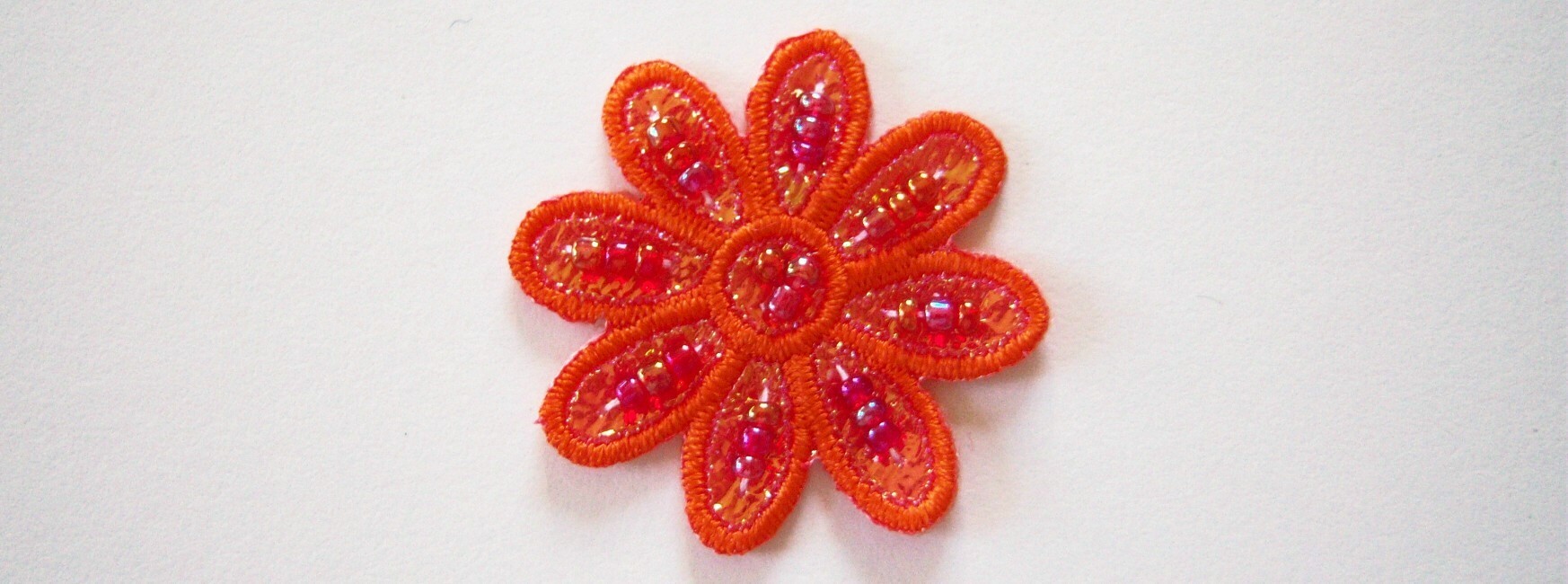 Orange Beaded Flower Applique