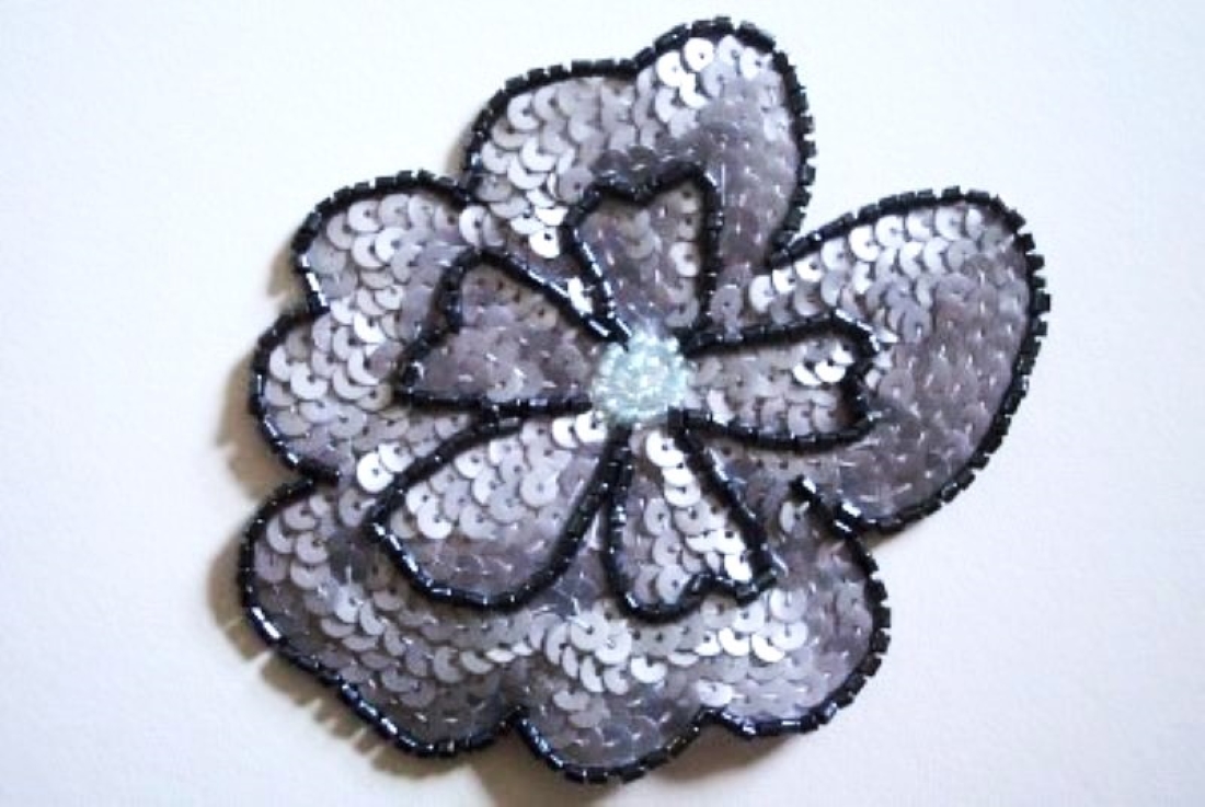 Gray/Black Sequin/Bead 3 1/2" Applique