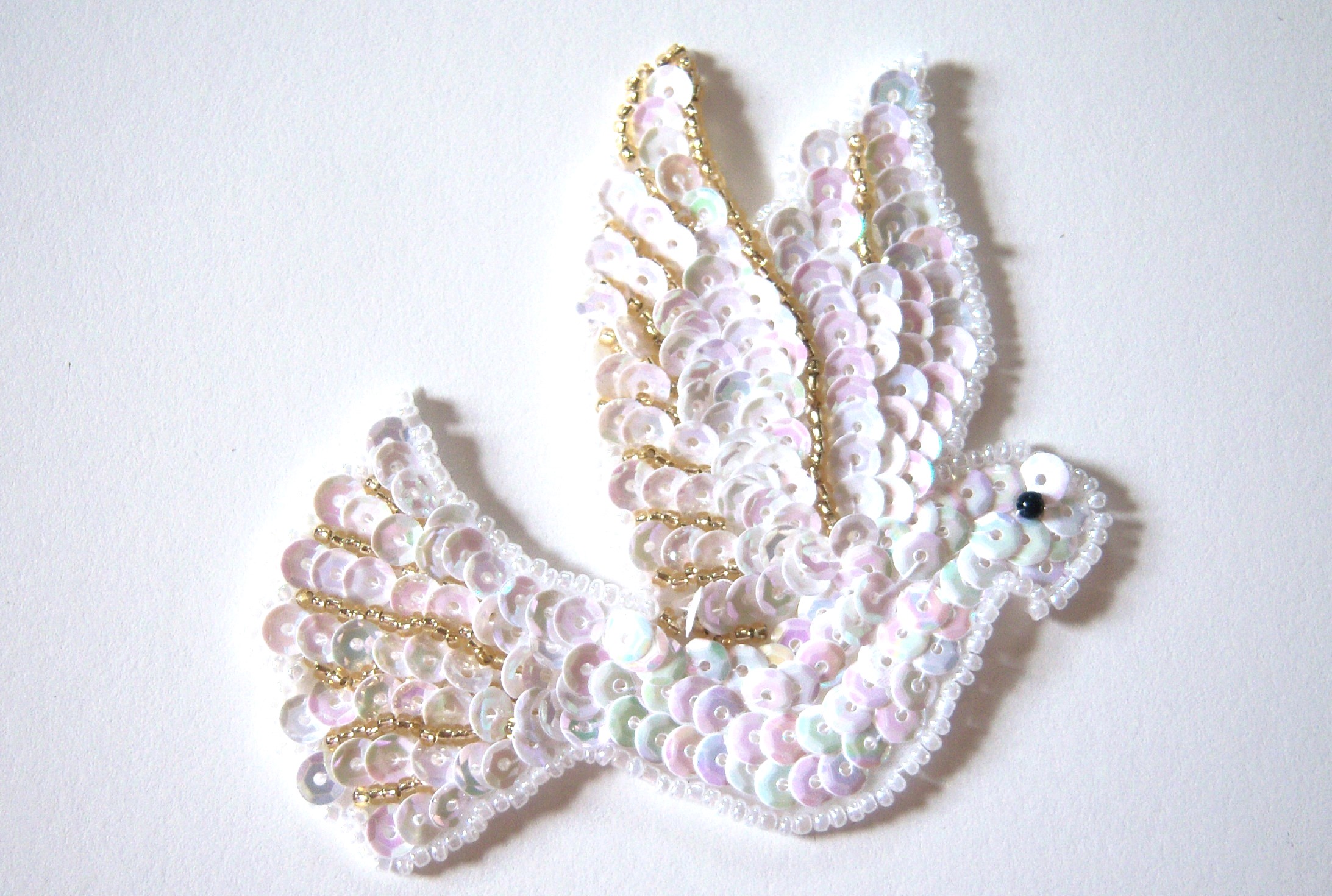 White Iridescent Sequin/Gold Bead Dove