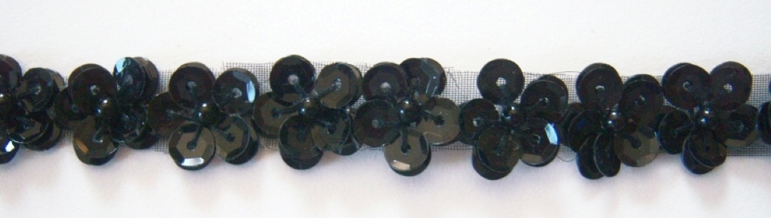 Black Sequin 1/2" Flower Trim Per 1/2 Yard