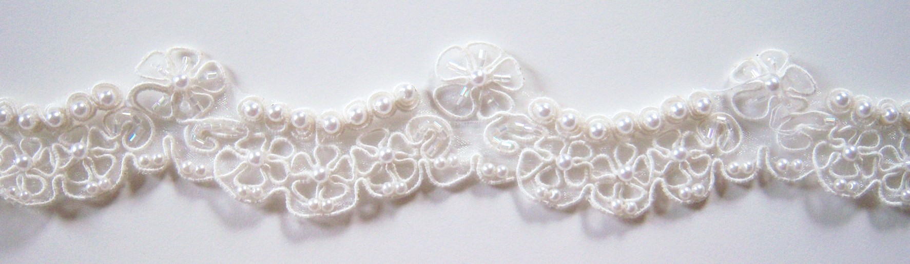 Off White Sequin/Bead 1 3/4" Organza