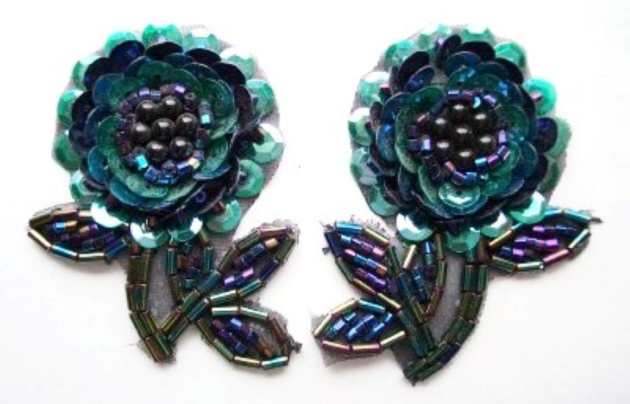 Teal Bead/Sequin Iridescent 2 1/4" Pair