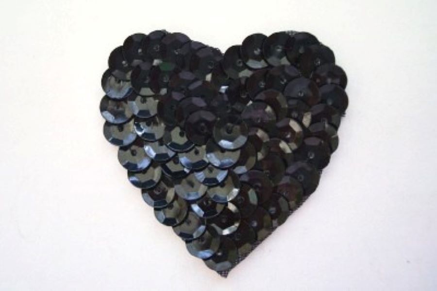 Black Sequin Heart 1 7/8" Sew On Applique