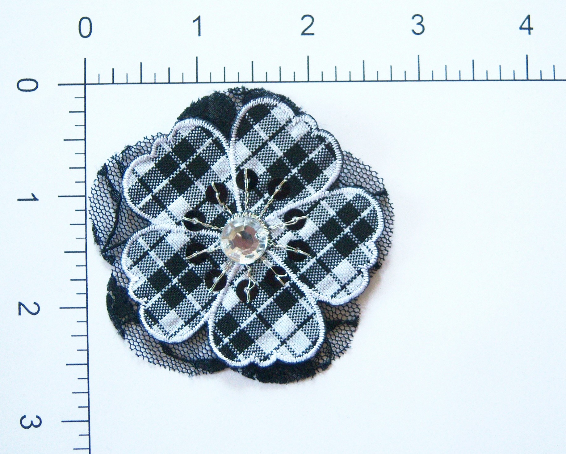 Black/White Plaid Rhinestone 2 3/4" Applique