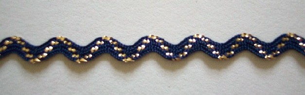 Navy/Gold 7/32" Metallic Rick Rack