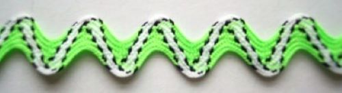Neon Green/White/Black 1/2" Rick Rack
