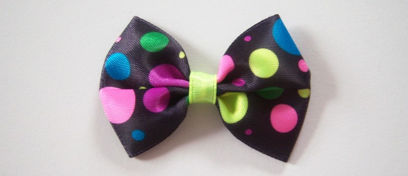 Black Satin/Multi Dots 2" Bow