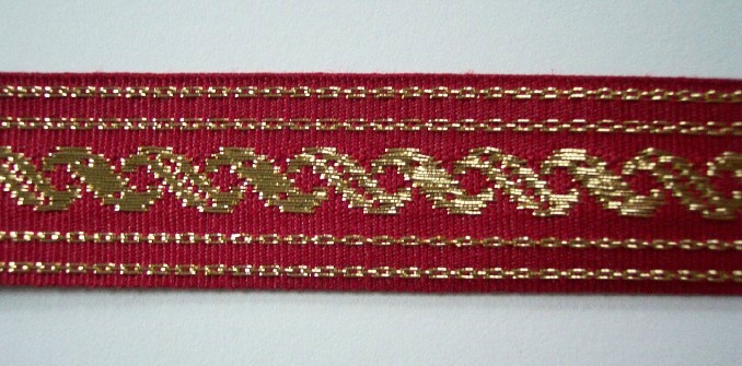 Cranberry/Gold Metallic 1" Webbing