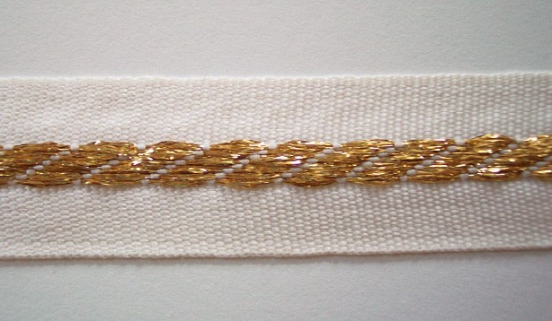 Off White/Gold Metallic Center Braid 1" Webbing