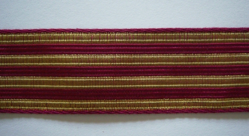 Wine/Gold Metallic Stripe 1 3/8" Thick Webbing
