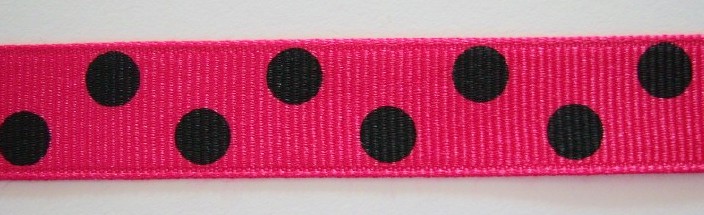 Shocking/Black Dot 5/8" Grosgrain Ribbon