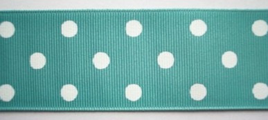 Lt Turquoise/White Dot 1 1/2" Grosgrain Ribbon
