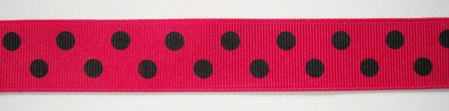 Fuchsia/Black Dot 15/16" Grosgrain Ribbon